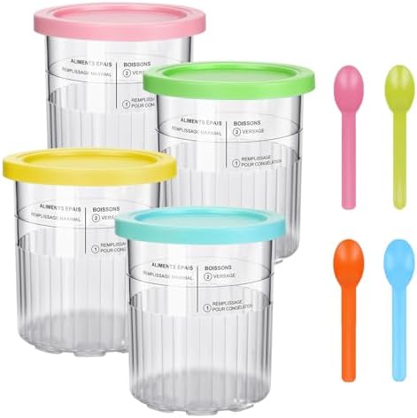 Diteje 4 Pack Replacement Creami Pints with Lids and Spoons,Creamy Ice Cream Containers 24oz Compatible with Ninja Creami NC500 NC501 Series Deluxe Makers