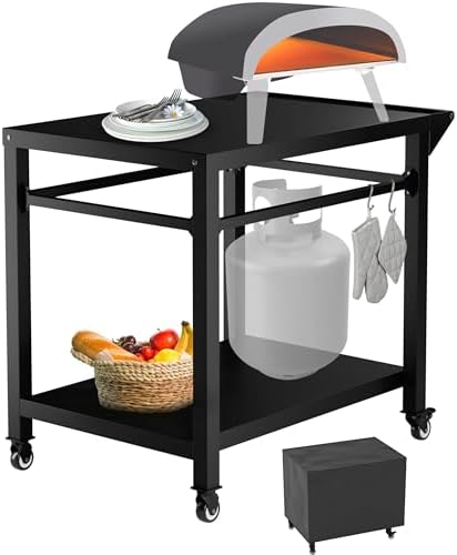 Xilingol Outdoor Pizza Oven Table Cart With Waterproof Cover - Movable Prep Table For Ooni, Blackstone, Ninja Grills