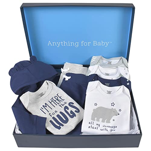 Gerber Baby 8-Piece Clothing Gift Set (5Pk Bodysuits 2Pk Pants & 1Pk Hooded Cardigan), Blue, Newborn