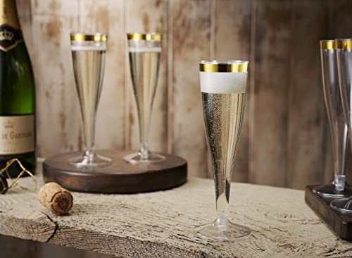 Munfix 50 Pack Gold Rimmed Plastic Champagne Flutes 5 Oz Clear Plastic Toasting Glasses Fancy Disposable Wedding Party Cocktail Cups with Gold Rim