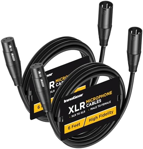 InnoGear XLR Microphone Cables, 6 Feet 2 Pack Oxygen-Free Copper Male to Female 3-Pin Balanced XLR Mic Cables Cord for Speaker Podcast Audio Mixer DMX Effector Amplifier Sound Card, Black