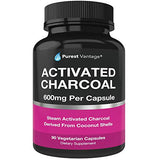 Pure Organic Activated Charcoal Capsules - 600mg per Capsule, 90 Vegetarian Capsules