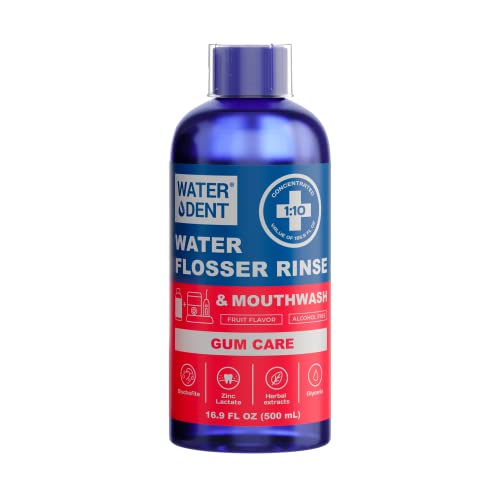 WATER DENT 2-in-1 Water Flosser Rinse & Mouthwash, Gum Care, Concentrate 1:10, IRRIGANT, Add to Water Flosser,Mint Flavor (Pack of 1 -Value of 186 fl.oz), Alcohol Free, Fluoride Free