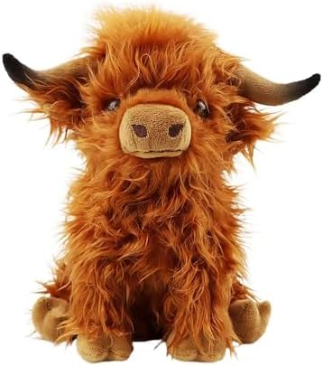Stuffed Animals Highland Cows Cute Stuff Fluffy Cattle Dolls Skeleton Toys Figure Pillows Birthday Presents for Baby Kids Girls Boys Toddler Preschool Realistic Plush Décor (11 inches,Brown)