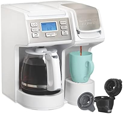 Hamilton Beach FlexBrew Trio 2-Way Coffee Maker, Compatible with K-Cup Pods or Grounds, Single Serve & Full 12c Pot, White with Stainless Steel Accents, Fast Brewing