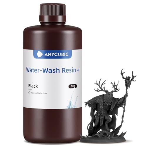 ANYCUBIC Water Washable Resin, 3D Printer Resin with Low Viscosity and Fast Printing, 405nm High Precision UV-Curing 3D Resin, Photopolymer Resin for 8K Capable LCD DLP 3D Printing (Black, 1kg)