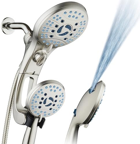 Hotel Spa AquaCare for California As-Seen-On-TV High Pressure Handheld Rain 50-mode 3-way Shower Head Combo with Adjustable Arm, Anti-clog Jets, Tub & Pet Power Wash, 6 ft. Hose, Nickel Finish