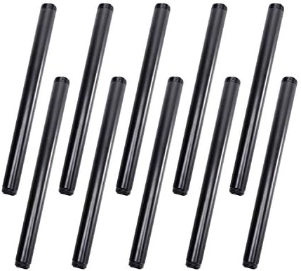 1/2" x 10" Black Painted Iron Pipe, Home TZH 10 Pack Black Paint Finish Threaded Metal Pipe Nipple for DIY Project/Furniture/Shelving Decoration (10, 10")