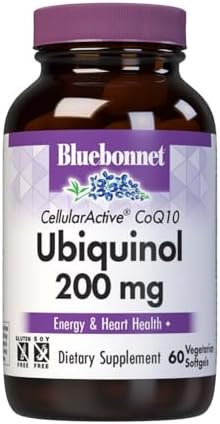 Bluebonnet Nutrition Active CoQ10 Ubiquinol 200mg Vegetarian Softgels, Heart & Cellular Health, Non GMO, Gluten, Soy & Milk Free, White, 60 Count