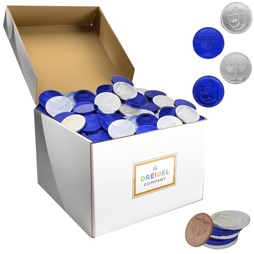 The Dreidel Company Milk Chocolate Coins, Hanukkah Gelt, Blue And Silver Coins, Made with Premium Belgian Chocolate, Nut and Gluten-Free, Non-GMO, Kosher Certified Dairy (200-Pack)