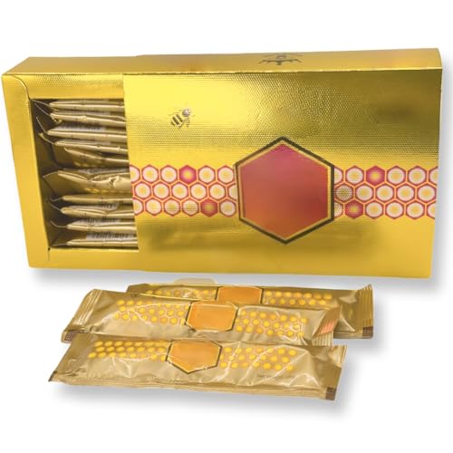 Large 12 Pack of Natural Honey Pack Enriched with Natural Jelly - Bee Pollen from Ginseng Blossoms & Herbs, Full Box of 20G Honey Sachets