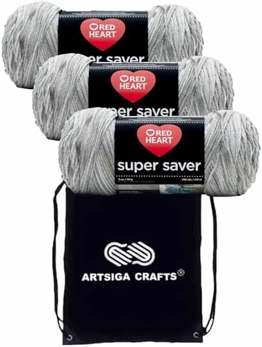 Red Heart Super Saver Soapstone E300-3976 (3-Skeins - Same Dye Lot) Worsted Medium #4 Acrylic Yarn for Crocheting and Knitting with Project Bag