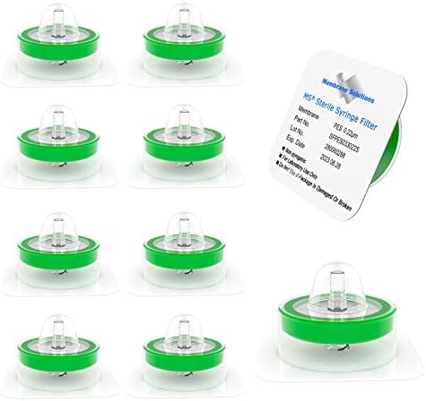 500 Pack Syringe Filter Sterile PES Hydrophilic Filtration 0.22um Pore Size, 33mm Membrane Diameter Sterile PES Membrane Individually Packed by Membrane Solutions