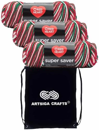 Red Heart Super Saver Mistletoe E300-979 (3-Skeins - Same Dye Lot) Worsted Medium #4 Acrylic Yarn for Crocheting and Knitting with Project Bag