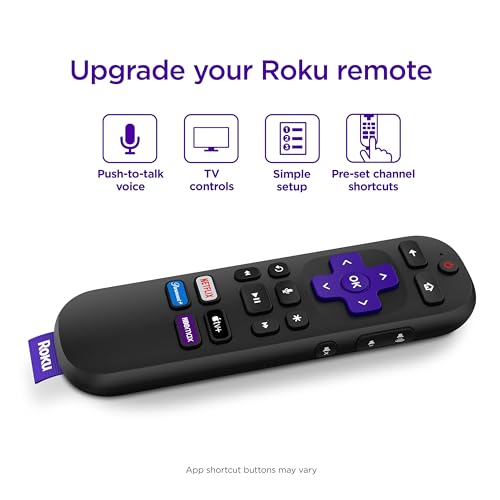 Roku Voice Remote | TV Remote Control with Voice Control, TV Controls, Simple Setup, & Pre-Set App Shortcuts - Replacement Remote Compatible with Roku TV, Roku Players, & Roku Audio