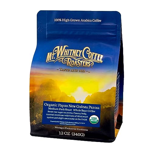 Mt. Whitney Organic Papua New Guinea, Medium Dark Roast, Low Acid Coffee (Whole Bean, 12oz)