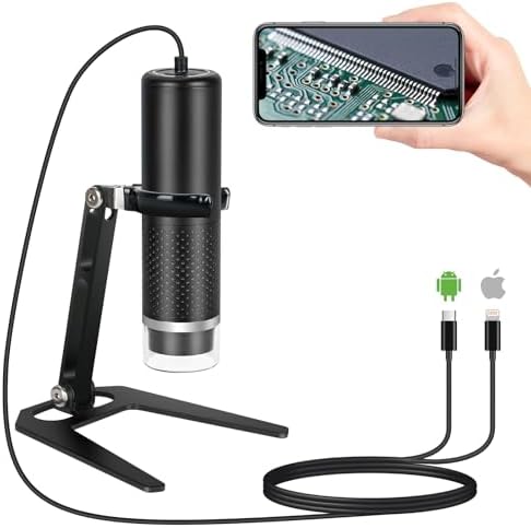 USB Digital Microscope Compatible with iOS and Android Devices, 50x-1600x Magnification, 1920x1440P HD Portable Microscope Camera for Adults, Children, Students
