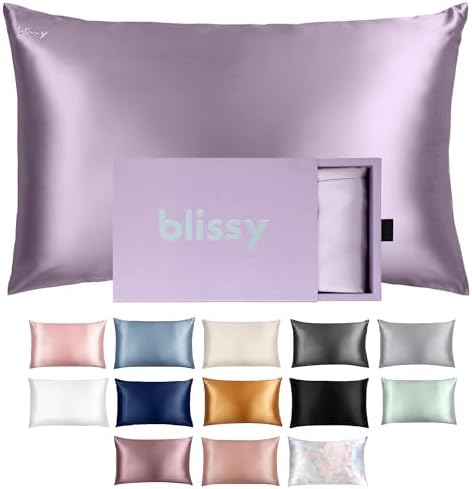 Blissy Silk Pillowcase - 100% Pure Mulberry Silk - 22 Momme 6A High-Grade Fibers - Silk Pillow Cover for Hair & Skin - Regular, Queen & King with Hidden Zipper (Queen, Lavender)