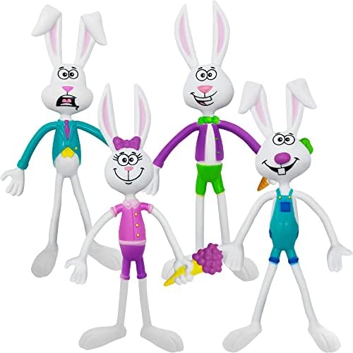 ArtCreativity Bendable Easter Bunny Figurines, Set of 8, Fidget Toys with 4 Colorful Designs, Fidget Toys for Kids for Stress Relief, Great as Easter Basket Stuffers, and Giveaways