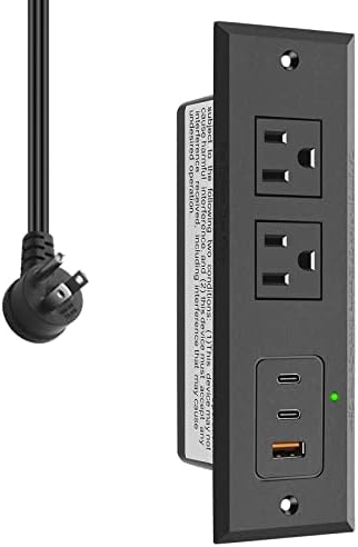 CCCEI Recessed Power Strip with 45W USB-C Ports, Fast Charging USB A Port Desk Outlet, Black Furniture Hidden Charging Station for Side Table, End Table, with 6 FT 45 Degree Flat Plug Extension Cord.