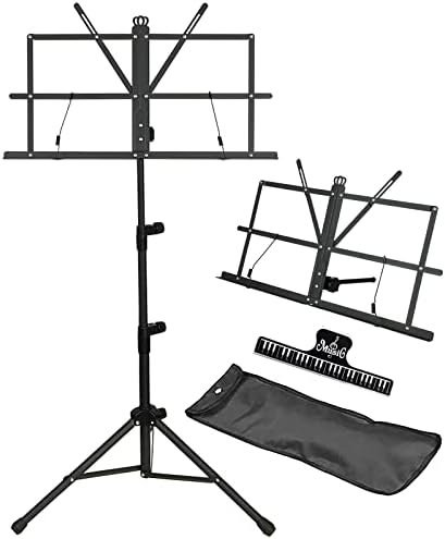GLEAM Music Stand - 2 in 1 Dual-Use Desktop Book Stand Folding Music Holder Portable and Lightweight with Music Sheet Clip Holder & Carrying Bag Suitable for Instrumental Performance (Black)