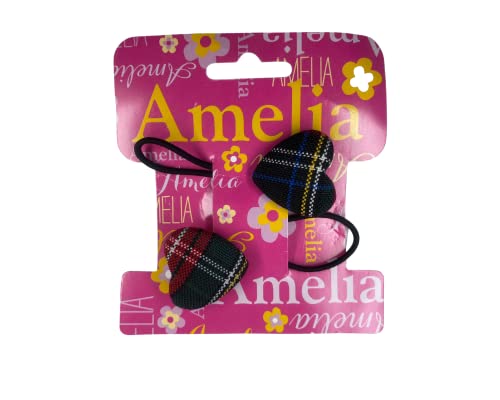 School Uniform Plaid Heart Shape Button Hair Ties/Set of 2/Girls & Women Hair Accessories/Pony tail Holder|AGD Accessories/Hair Bobbles (Plaid 56)