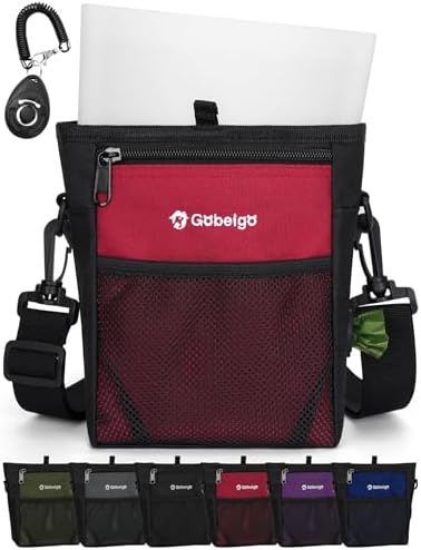 Gobeigo Dog Treat Pouch with Silicone Snack Bag, Front Pocket fits All Phones, 4 Cup Treat Bag with Training Clicker, Upgrade Stronger Magnetic Closure, 3 Ways to Wear Walking Fanny Pack (Red)