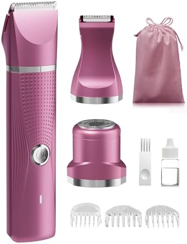 3-in-1 Electric Razor for Women - Waterproof Women Bikini Trimmer,Rechargeable Electric Shaver for Women,Pubic Hair Trimmer Women,Personal Trimmer Groomer for Body Hair (Rose Red, RR-1)