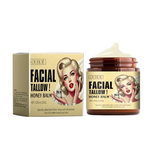 Whipped Beef Tallow and Honey Balm,Beef Tallow for Skin,Tallow Face Moisturizer,Tallow and Honey Balm,Grass Fed Grass Finished Face Cream (120G/1pcs)