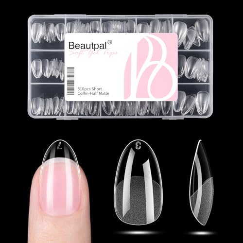 BEAUTPAL Extra Short Almond Gel X Tips 510pcs Almond Press on Nails Pre-shape Almond Nail Tips for Full Cover Acrylic False Nails For Nail Extension Nail Art, DIY Salon 15 Sizes Soft Gel Nail Tips