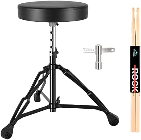 EASTROCK Drum Throne,Padded Drum Seat Drumming Stools with Anti-Slip Feet for Adults and Kids Drummers (Dark Black)