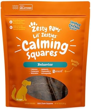 Zesty Paws Flavored Soft Chews - Calming for Dogs Anxiety Composure Relief with Ashwagandha Melatonin Chamomile Passionflower Dog Stress Separation Aid for Fireworks and Thunder 10 oz…