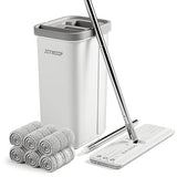 JOYMOOP Mop and Bucket with Wringer Set, Hands Free Flat Floor Mop and Bucket, 60" Mop with 6 Reusable Microfiber Pads, Wet and Dry Use, Floor Cleaning System