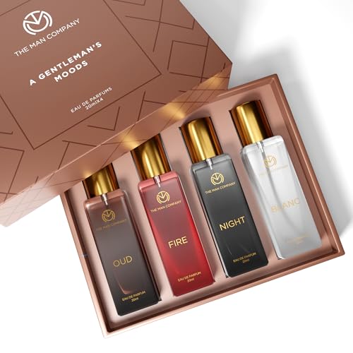 The Man Company Specially Curated Perfume Gift Set for Men 4 * 20ml - A Gentleman’s Moods | Premium Long-Lasting Fragrance | Luxury EAU DE Parfum | Night for Date |Blanc for Office|Fire for Party