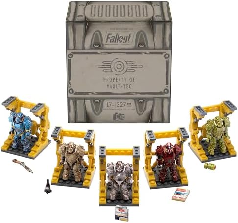 MEGA Fallout Action Figure Building Toy, T-60 Power Armor Collection with 327 Pieces, 5 Micro Action Figures and Accessories, for Collectors