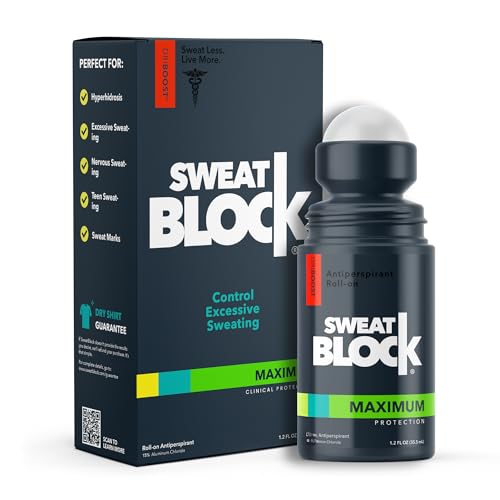 SweatBlock Antiperspirant Roll On | Maximum Clinical Strength Antiperspirant for Women & Men perfect for Hyperhidrosis, Excessive Sweat, & Odor | Block Sweat for Days Per Use | 1.2 FL OZ