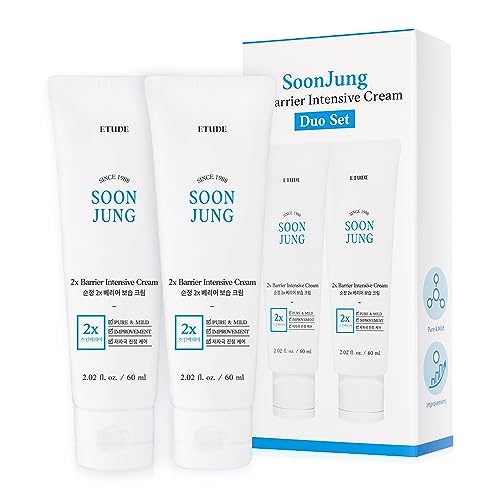ETUDE SoonJung 2x Barrier Intensive Cream Duo Set (2.02 Fl.oz x 2ea) | Hypoallergenic Shea Butter Hydrating Facial Cream for Sensitive Skin, Panthenol for Damaged Skin | Korean Skin Care, Pefect Gift
