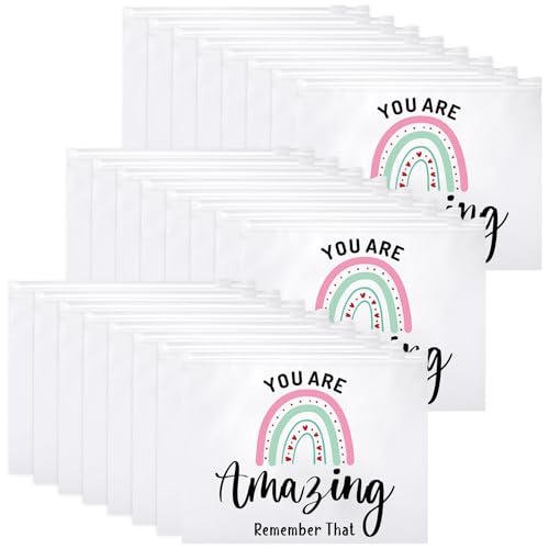 Reginary 50 Pcs Inspirational Gifts Bulk for Women Cosmetic Bag EVA You Are Braver Awesome Makeup Bag Mini Toiletry Packet with Zipper Encouragement Birthday Graduation Gift(You Are Amazing)
