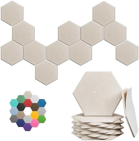 Hexagonal Acoustic Panels-18 Pack High-Density Sound Absorbing Panels 12"X10"X0.4" for Enhanced Noise Reduction, DIY Design, Idea for Studios, Offices, and Home Theaters(Light Camel)