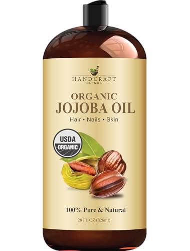 Handcraft Blends USDA Organic Jojoba Oil - Cold-Pressed 28 Fl Oz - 100% Pure and Natural - Premium Grade Carrier Oil for Skin and Hair - Hair and Body - Massage - Hexane-Free