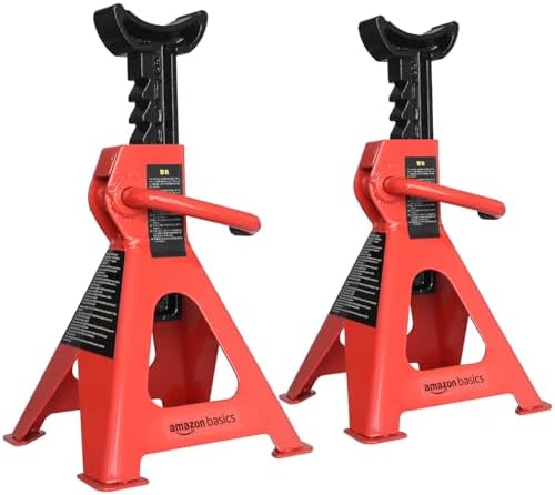 Amazon Basics Steel Jack Auto Stands with 6,000 lb or 3 Ton (2.7 metric Ton) Capacity, 1 Pair, Black and Red