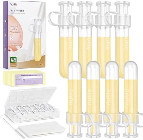 Nuliie Colostrum Collector Kit 7ml/8pcs, Leakproof, Reusable Breast Milk Collector, Heat & Freezer Resistant, BPA-Free, With Cotton Cloth Wipe, Storage Case, Cleaning Brush - Ready-to-Use for Newborns