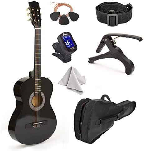 30" Wood Guitar with Case and Accessories for Kids/Girls/Boys/Beginners (Black)
