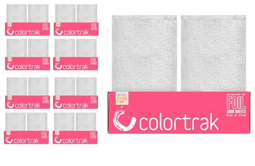 Colortrak Embossed Sheets Silver Aluminum Foil Pop-up Dispenser, 8 Boxes (8000 Pre-cut Sheets) Non-slip Textured Silver 5 x 11 Sheets for Hair Foil Coloring and Highlighting Sheet Applications