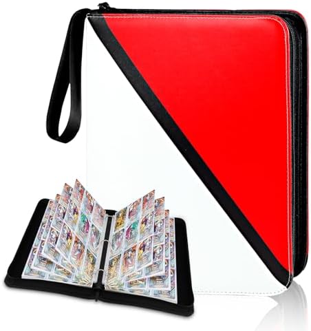 Trading Card Binder 9 Pocket, 900 Pockets Card Holder with 50 Removable Sleeves for Game Cards,Premium Card Book, Game Cards & Sports Cards (white & red, 9-Pocket)