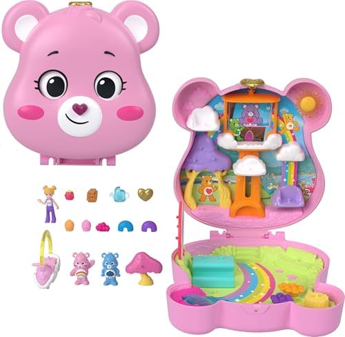 Polly Pocket x Care Bears Dolls & Playset with Toy Car and Themed Accessories, Travel Toy, Partnership Compact