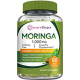 Doctor's Recipes Organic Moringa 10,800 mg Strength, Pure & Wild Harvested, Complete Green Superfood, Natural Antioxidant Support, Non-GMO, 90 Vegan Caps, No Caffeine Soy Gluten