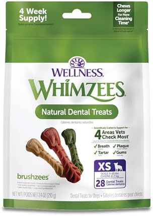 Whimzees Wellness Daily Brushzees Dog Dental Treats, Natural Chews, Extra Small Size Stick, (28 Count)