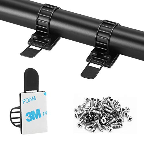 Adhesive Cable Management Clips, 100Pcs Adjustable Nylon Cable Strap Ties Wire Clips Clamps Organizer with Strong Adhesive Tape, Extra Screw & Hole for Strong Fixation Home Office - 3.35 Inch Black