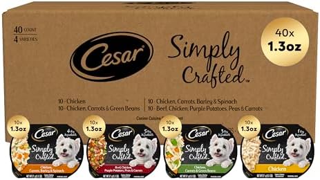 Cesar Wet Dog Food Simply Crafted Multipack: Chicken and Beef Recipe, (40) 1.3 oz. Trays